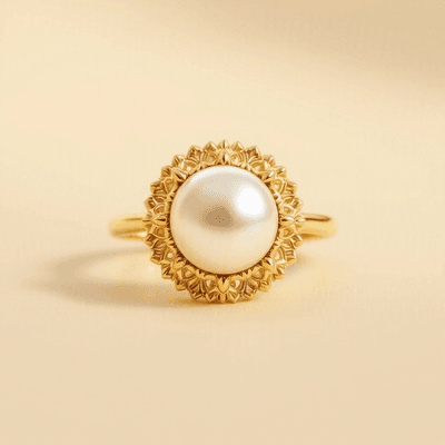 Pearl (Moti) ring in gold, temple style — RashiRocks concept design