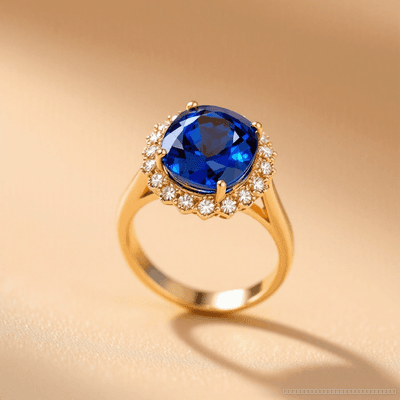 Blue Sapphire (Neelam) ring in gold, festive style — RashiRocks concept design