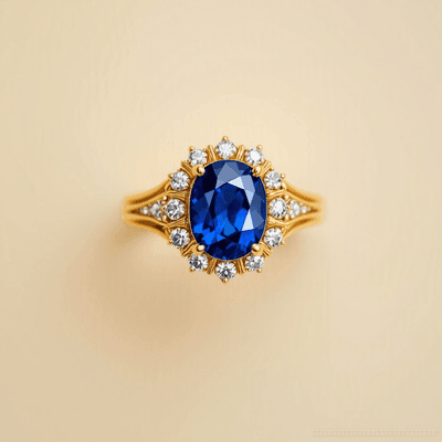 Blue Sapphire (Neelam) ring in gold, temple style — RashiRocks concept design