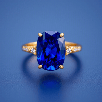 Blue Sapphire (Neelam) ring in gold, festive style — RashiRocks concept design