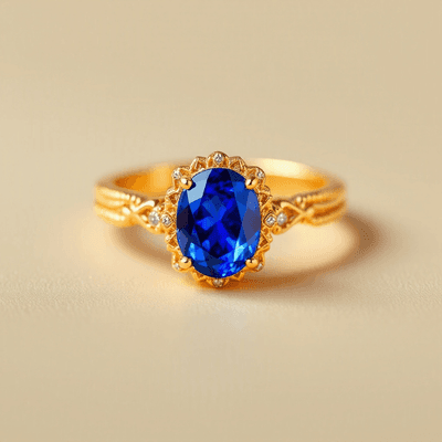 Blue Sapphire (Neelam) ring in gold, temple style — RashiRocks concept design